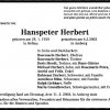 Herbert Hans Peter 1928-2003 Todesanzeige